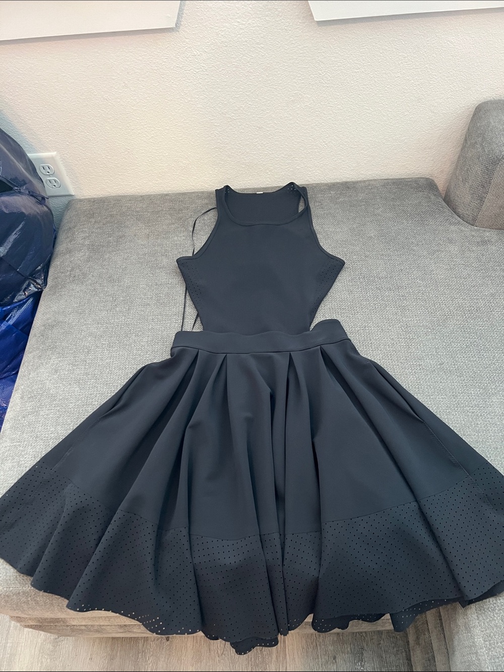 lululemon athletica Black Fit-and-Flare Laser-Cut Hem Dress